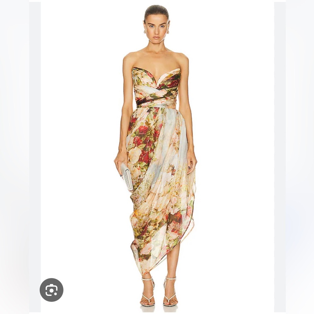 Zimmermann Luminosity Strapless Midi Dress in Rosy Garden - Picture 7 of 9